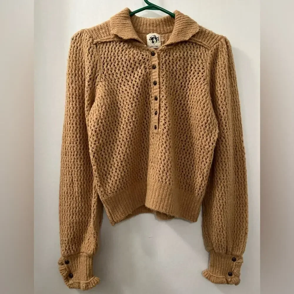 Free People Care FP Snowdrift Pullover Sweater in Camel Heather Size Small